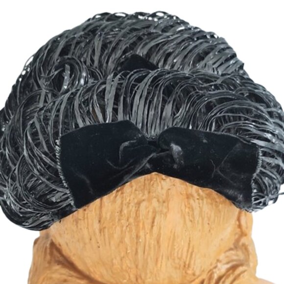 1950s Black Vintage Straw Band Cocktail Hat With Velvet Trim - Picture 4 of 7